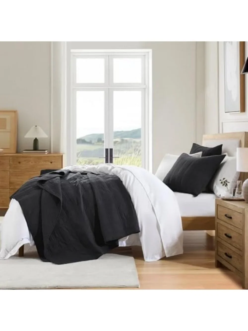 Cozy 100% Cotton Queen Quilt Set, Lightweight Charcoal Bedspread & 2 Shams